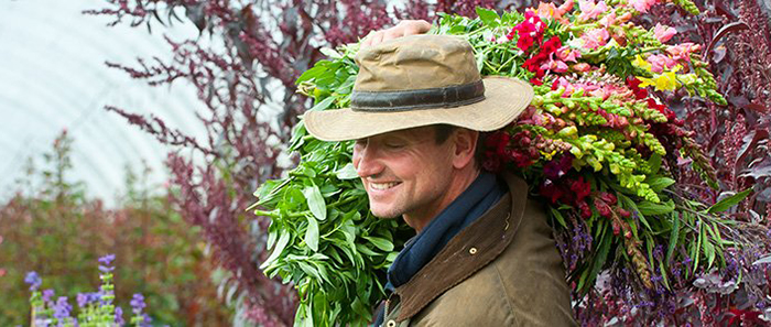 rob with flowers